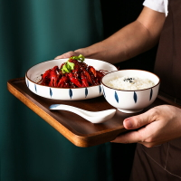 日式一人食餐具套裝蓋澆飯專用碗單人早餐分餐制家用酒店木質托盤