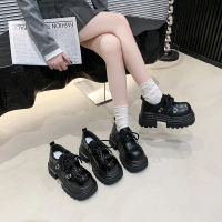 Genuine Leather 8cm Thick Sole Women's Loafers 2025 Spring New Lace-up Platform Height-increasing Ma