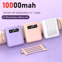 Phone Power Bank with 4 Charging Cables Mini Large Capacity Mirrored Power Bank Portable Fast Charging Powerbank 20000 10000