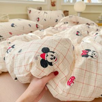 全城熱賣 - A類雙層紗布純棉四件套床上全棉被罩床單被套新款學生宿舍三件套4宿舍床三件套【被套150x200cm】微甜米奇 |a類母嬰級/親膚柔軟不起球