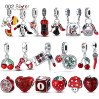 Silver Color Red Series Charms Fish Enamel Beads Charms Suitable For Pandora Original 925 Bracelet Bangle Jewelry DIY Making