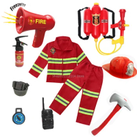 New Year Christmas Gift Fireman Sam Costume for Kids Dress Firefighter Cosplay Uniform Role-play Carnival Fancy Suit Rave Party