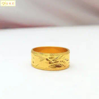 Plating Shop 1:1 Widened Matte Pattern Pure Copy Real 18k Yellow Gold 999 24k Dragon and Phoenix Ring Headwear Never Fade Jewelr
