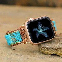 Fascinating Bohemian Tube Shape Native Turquoise Apple Watch Strap Handmade Unique Apple Watch Band 