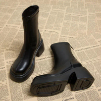 รองเท้าบูทมอเตอร์ไซค์แพลตฟอร์ม, สำหรับผู้หญิง, ส้นกลาง, รองเท้านักออกแบบ, รองเท้าคลาสสิกฤดูหนาว, แบร