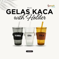 Buanagift Printing Gelas Kaca dengan Tali 450ml Free UV Print COKLAT