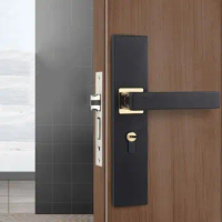 Silent Door Handle Lock Keys Set Universal Black Bedroom Door Lock Square Easy Install Interior Door Handle Lockset