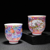 陶生活繁花似錦琺瑯彩功夫茶具品茗杯單杯日式家用主人杯大號茶碗