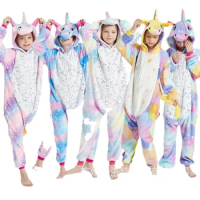 Winter Kids Adult Pajama Sets Soft Warm Flannel Unicorn Costume Kigurumi Boy Onesie Set Panda Tiger Bunny Deer Lion Pyjamas Suit