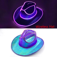 Wireless LED Light Cowboy Cowgirl Hat Flashing El Wire Hat Led Hat Flashing Lights Cowgirl Hat Led Bride Hat