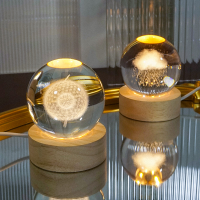 現貨-單色款3D雷射水晶球北歐創意USB小夜燈 臥室桌面裝飾氛圍燈LED燈