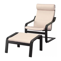 POÄNG 扶手椅及腳凳, 黑棕色/glose 米白色