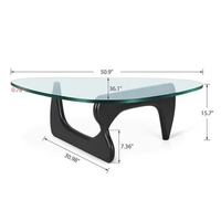 Triangle Glass Table Coffee Table Solid Wood Base and Clear Glass Top Modern End Table for Living Room, Patio, Study