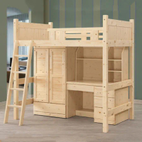  MUNA 家居 松木高架床含衣櫃書桌3.5尺(雙層床 上下舖 單人床 床台 功能床)