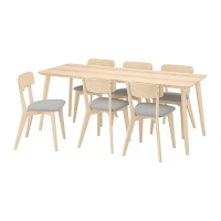 LISABO/LISABO 餐桌附6張餐椅, 梣木/tallmyra 白色/黑色, 200x78 公分