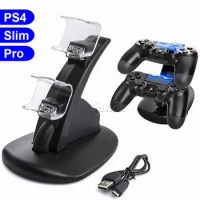 For Sony PS4 Play Station 4 /PS4 Pro/Ps4 Silm Controller Double Gamepad Charger 2LED USB Charging Dock Stand PS4 Games Accessory