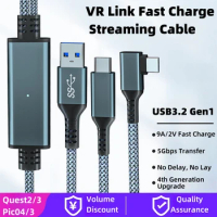 USB3.2 Gen1 VR Link Streaming Data Cable for Oculus Quest 1 2 3/PICO Neo 3/PICO 4 Quick Charge 9V 2A Cable 5Gbps USB-C Data Cord