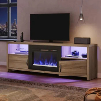 Fireplace TV Stand with LED Lights, 70 Inch Entertainment Center with Storage Cabinets for TVs Up to 80"Console TV Table