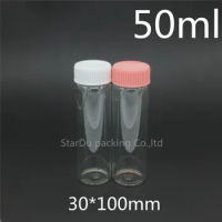Free Shipping 500pcs 30*100mm 50ml Screw Neck Glass Bottle With Plastic Cap For Vinegar Or alcohol,carft/storage Candy Bottle