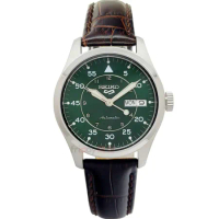 SEIKO精工SRPJ89K1手錶 次世代5號 綠面 夜光 星期 日期 深棕色壓紋皮帶 手自動上鏈 機械錶 男錶