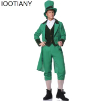 IOOTIANY Adult Carnival Costume Plus Green Clover Ireland St.Patrick Day Costume Leprechaun Cosplay Kids Family Fancy Dress Hat