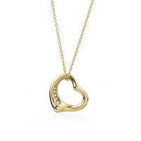 展示品 Tiffany&Co. 蒂芙尼 Open Heart 愛心鑲5鑽18K黃金項鍊-16mm