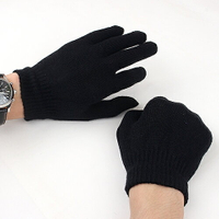 毛線手套男士冬季加厚時尚針織韓版五指防寒保暖騎車秋冬黑色