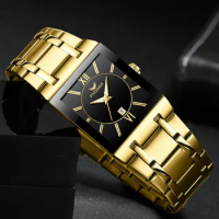 Fngeen Top Business Men's Quartz Watches Rectangle Waterproof Calendar Male Square Wristwatch Fine Steel Mesh Belt Clock Sport