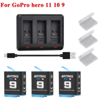 1780mAh Batmax Battery for GoPro 9 Li-ion Battery Hero 10 11 + LED Smart 3-Slots Charger for Go Pro Hero 9 Accessories