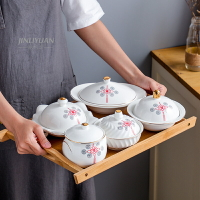 陶瓷月子餐具套裝中國結碗盤帶蓋環保衛生會所月子餐一人份燉湯盅