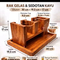 Rak Gelas & Tempat Sedotan Kayu Solid Minimalis Holder Cup Diameter 9,5 cm Rak Minuman Cafe Estetik 