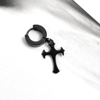 十字架耳環 黑色鋼製耳針ND791