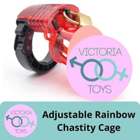 Adjustable Rainbow Chastity Cage Lock A Cock Merah