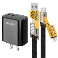 【HANG】22W PD+QC快充 雙Type C 充電頭C66-黑+AWEI 雙子星四合一iphone與雙Type-C快充通用快速線