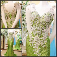 Custom Made Mermaid Sequins Tulle Crystal Beaded Diamond Sexy Evening Dresses Long Formal Evening Gowns Prom Gowns CH49M