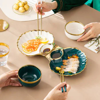 Nordic ceramic dumpling plate with vinegar plate household Phnom Penh creative tableware white green shell dumpling plate