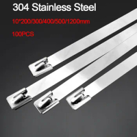 100pcs Self Locking 304 Stainless Steel Tie 10mm Multi-Purpose Locking Metal Cable Ties 200mm 300mm 400mm 500mm 1200mm