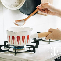搪瓷鍋日式樹葉奶鍋15cm寶寶輔食鍋泡面鍋單柄小湯鍋無涂層電磁爐明火家用