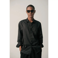 LARUSSO Kemeja Basic Tencel Panjang - Black M009