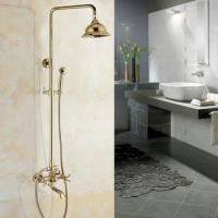 Shower Faucets Gold Brass Bathroom Shower Mixer Tap Faucet Set Rain Shower Head Round Wall Mounted Bathtub Faucet agf386