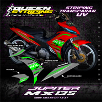 Sticker Striping Transparan UV Motor Jupiter MX 135 Desain Merah Lis Hijau Keren-Striping UV Jupiter
