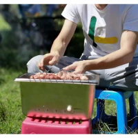 Stainless steel barbecue grill table BBQ outdoor small portable charcoal barbecue stove household hot pot 228