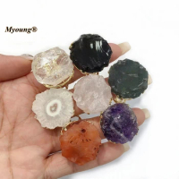 Hand Knocked Round Natural Agates Crystal Rose Quartzs Amethysts Gems Stone Adjustable Rings For Women MY220742