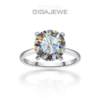 GIGAJEWE BIG 4.0ct Moissanite Super Shiny Round Cut Simplic 18K Plating Silver Ring Diamond Test Passed Fashion Woman Girl Gift