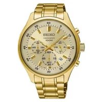 SEIKO Chronograph SKS592P1 Jam Tangan Pria Champagne Dial Gold Stainless Steel Strap 43mm Tahan Air 