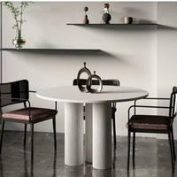 餐桌 北歐家用小戶型巖板餐桌法式羅馬柱實木圓餐桌設計師洽談桌椅