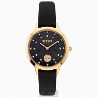 【VERSUS】VERSUS凡賽斯女錶型號VV00062(黑色錶面金色錶殼深黑色真皮皮革錶帶款)