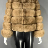 rf23119 Natural Fox Fur Coat for Women Classical Cropped Real Fur Coat