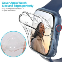TPU Case For Apple Watch Case 8 7 45mm 41mm Full package anti drop glass protective case iWatch 6 5 4 3 SE 44mm 42mm 40mm shell