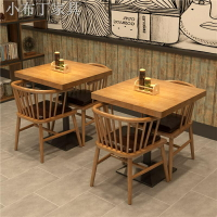 美式實木方桌咖啡廳奶茶店桌椅組合簡約鐵藝四方桌飯店餐廳餐桌椅